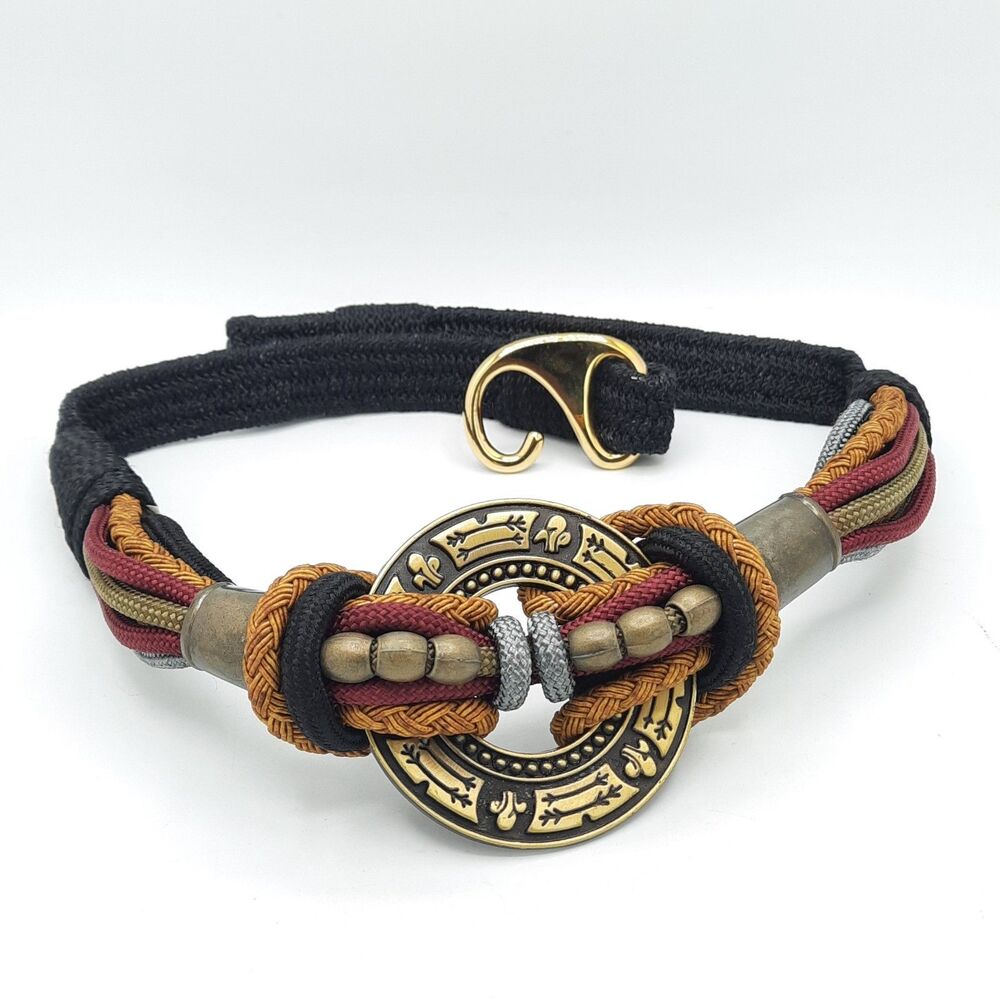 Vtg 80s Boho Macrame Braided Rope Fleur De Lis Medallion Statement Belt Stretch